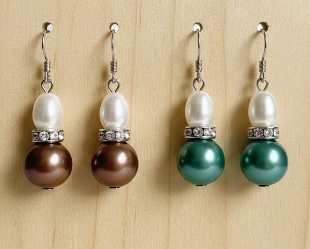 Pearl Earrings on Wooden Jewellery Holder
