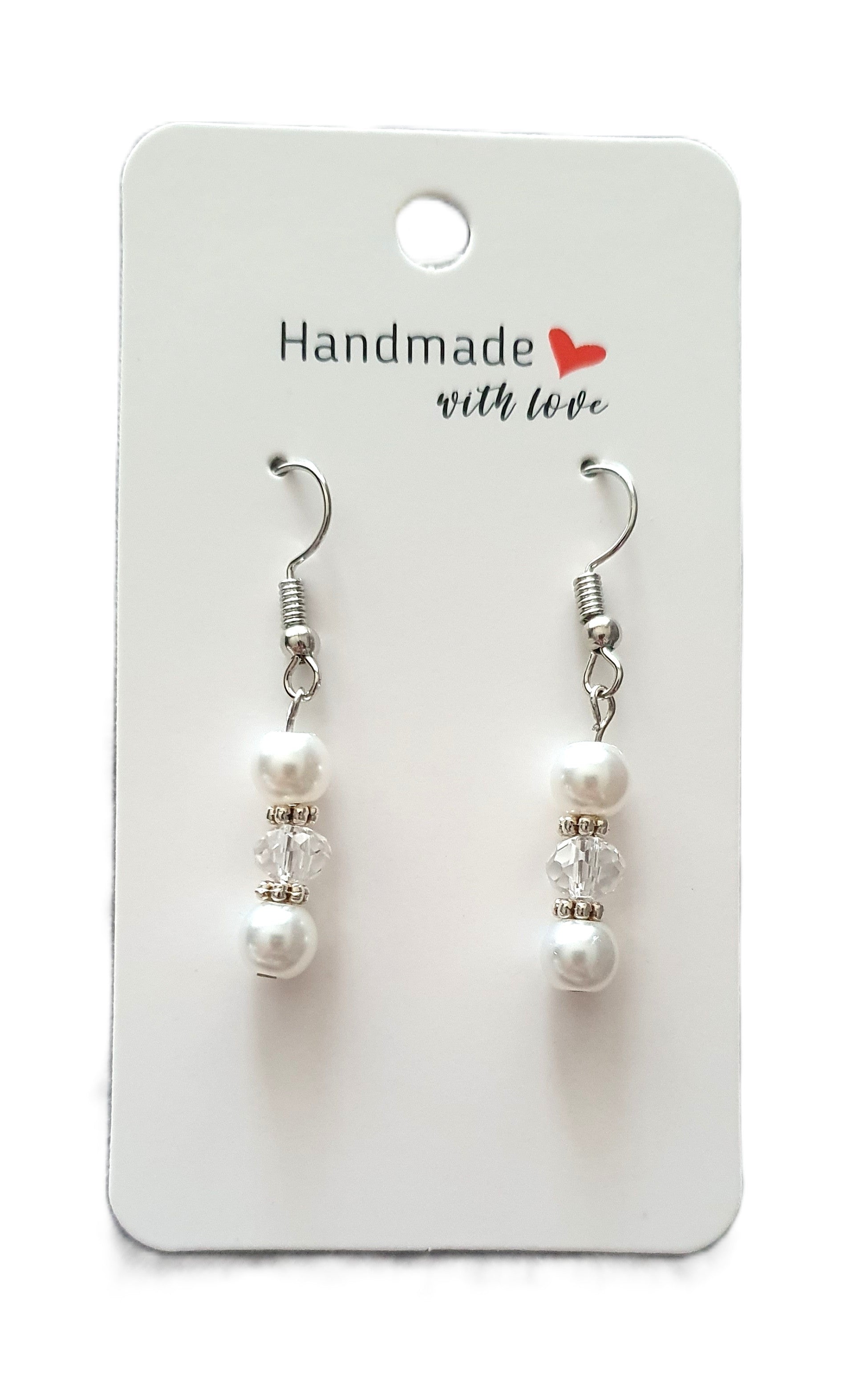 Pearls Silver Crystal Earrings