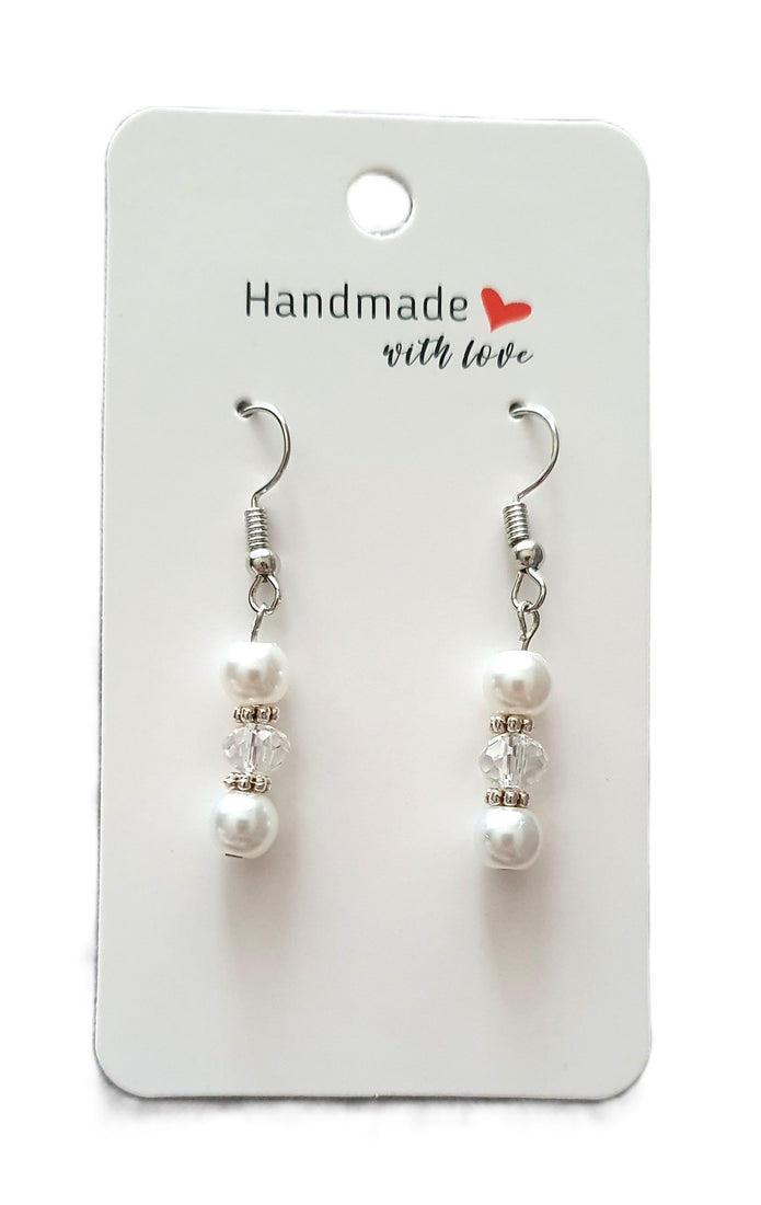 Pearls Silver Crystal Earrings