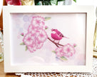 Pink Bird on Branch Pink Flowers A5