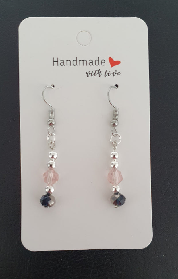 Pink Black Silver Earrings