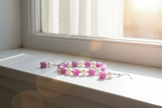 Pink and Cream Beaded Bracelet and Earrings