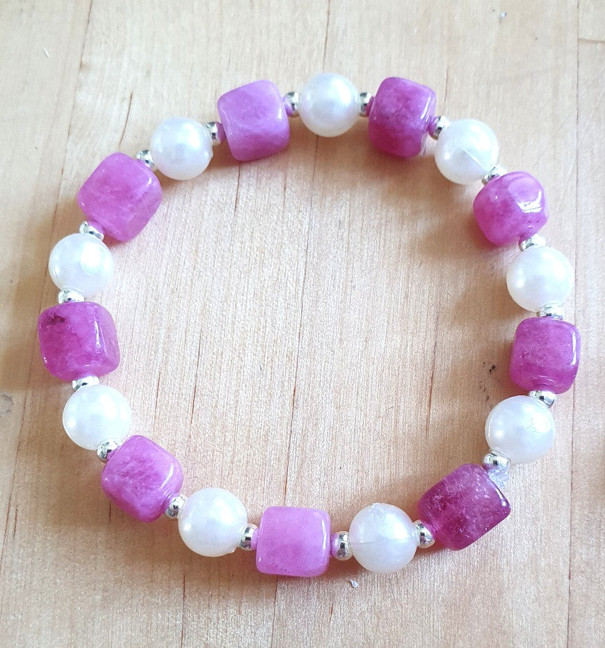 Pink Cream and Silver Bracelet Earrings