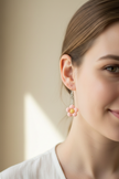 Pink Flower Earrings on Model