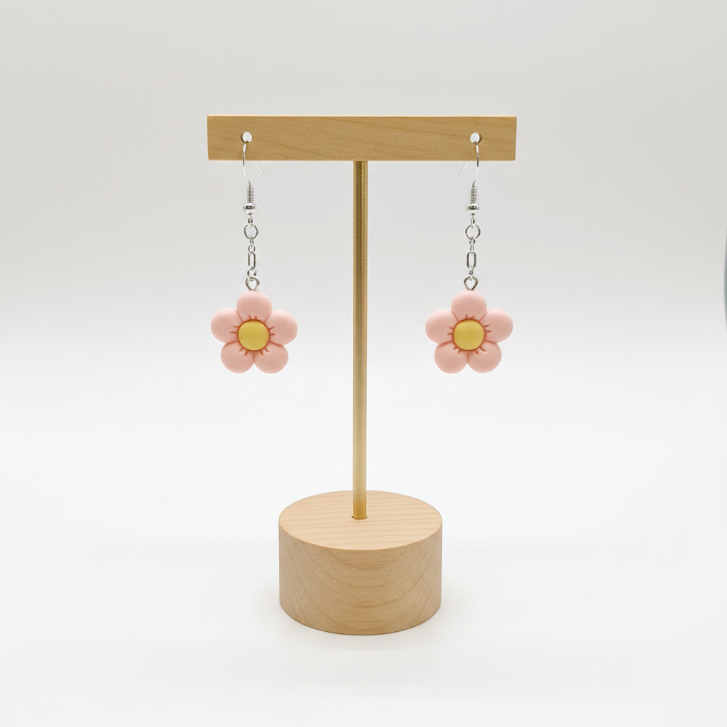 Pink Flower Earrings on Stand