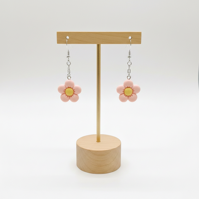 Pink Flower Earrings on Stand