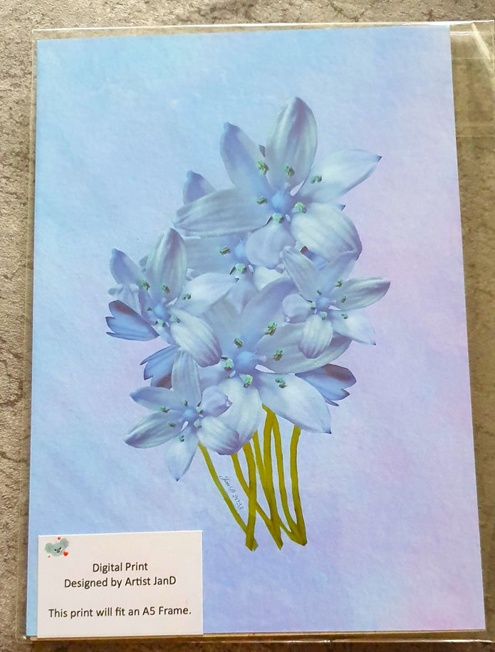 Blue Flowers Digital Print For Framing A5