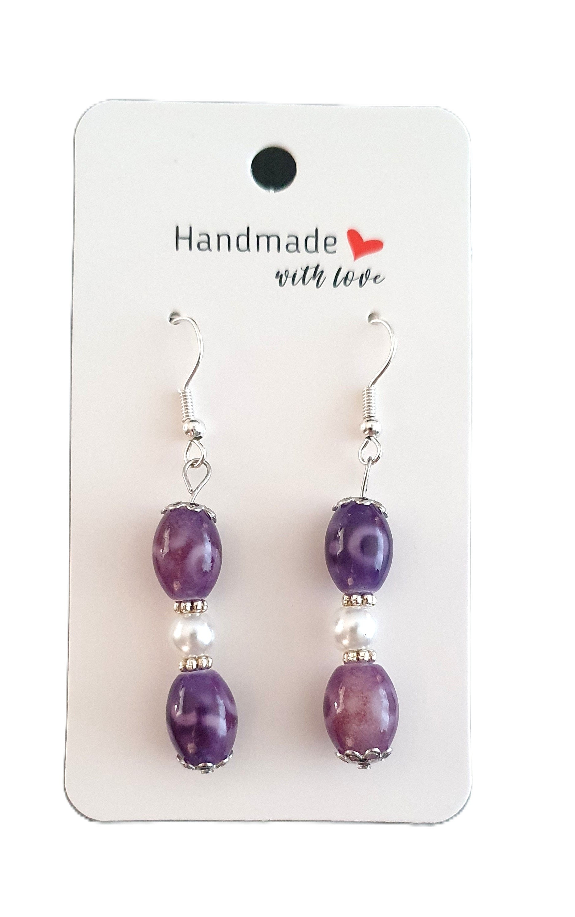 Purple and White Earrings