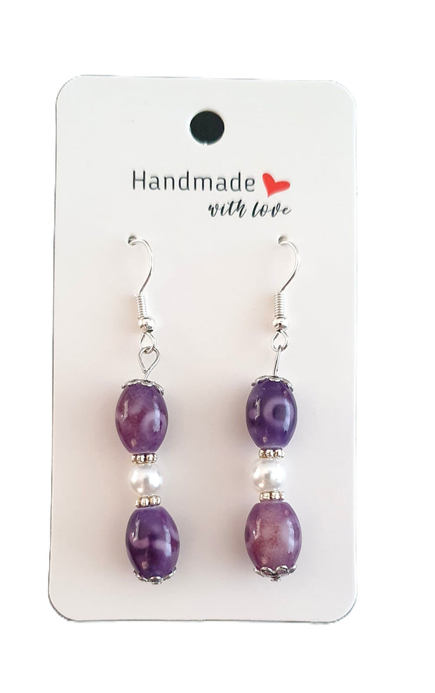 Purple and White Earrings