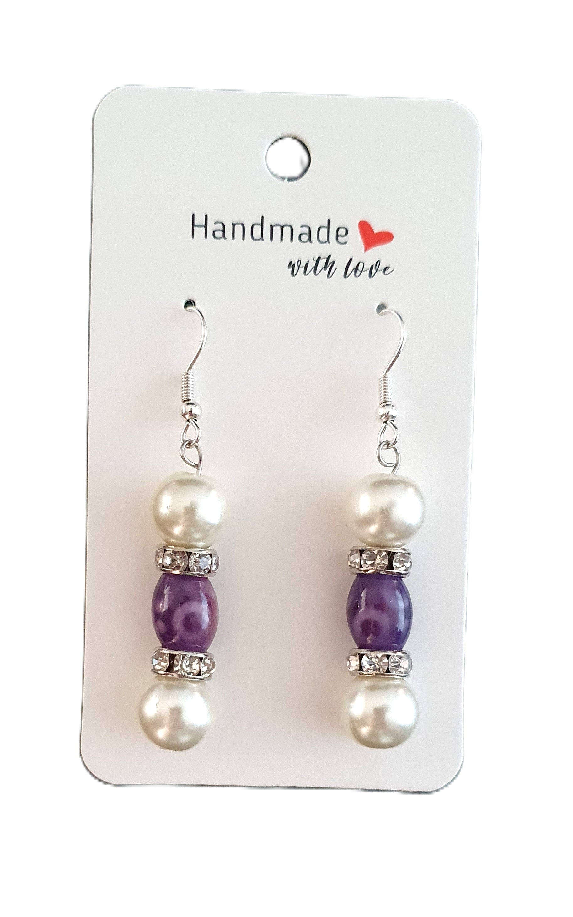 Purple and Pearl drop earrings