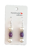 Purple and Pearl drop earrings
