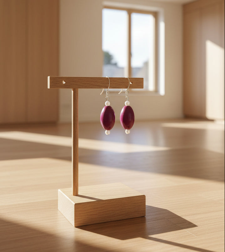 Purple Pearls Drop Earrings 