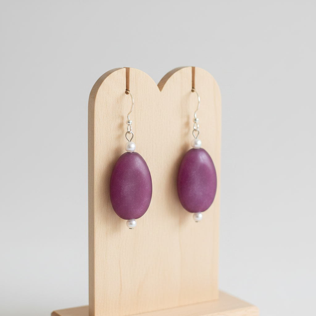Purple plum drop earrings - neutral background