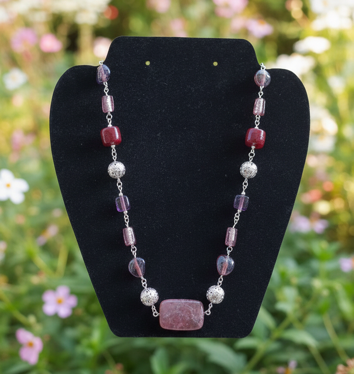 Purple & Red Beaded Necklace