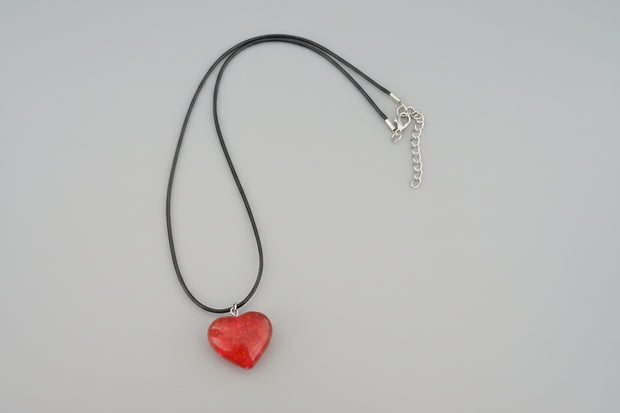Red Heart Black Cord Necklace