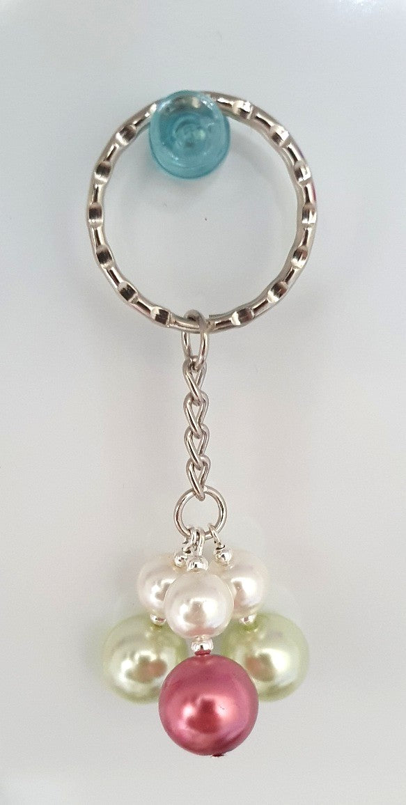 Red and Pale Green Beaded Keyring