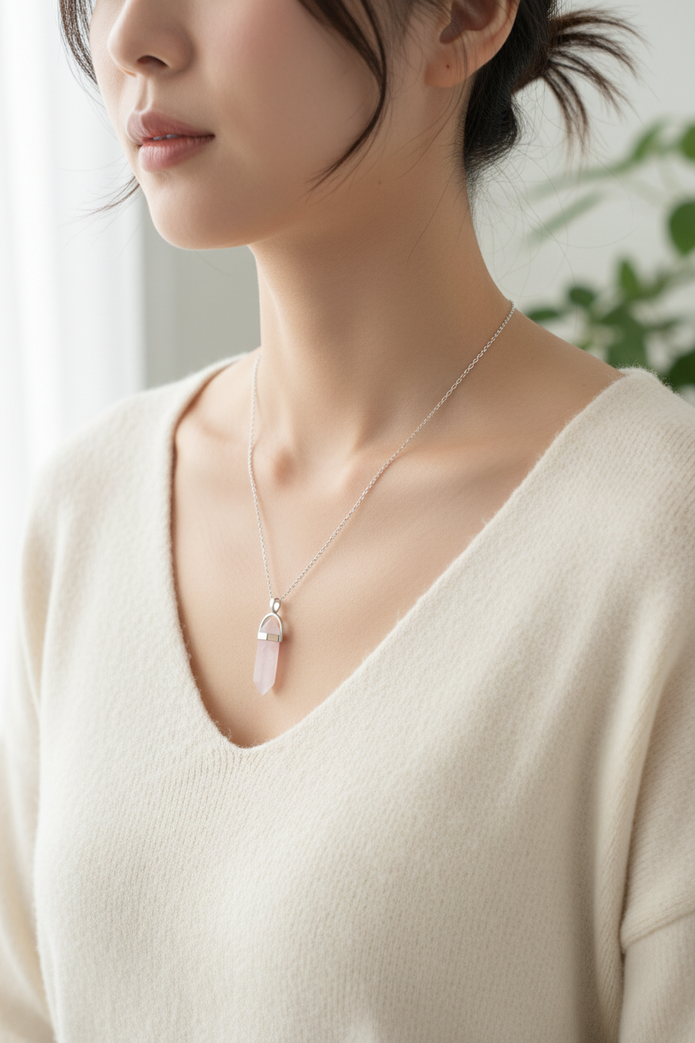 Rose Quartz Crystal Point Pendant