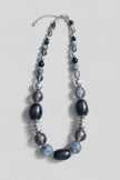 Necklace with grey black and silver beads
