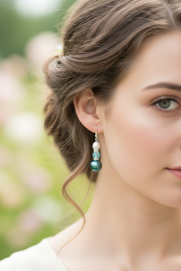 Handmade Silver Plated Green Drop Earrings - Arts Crafts Shack