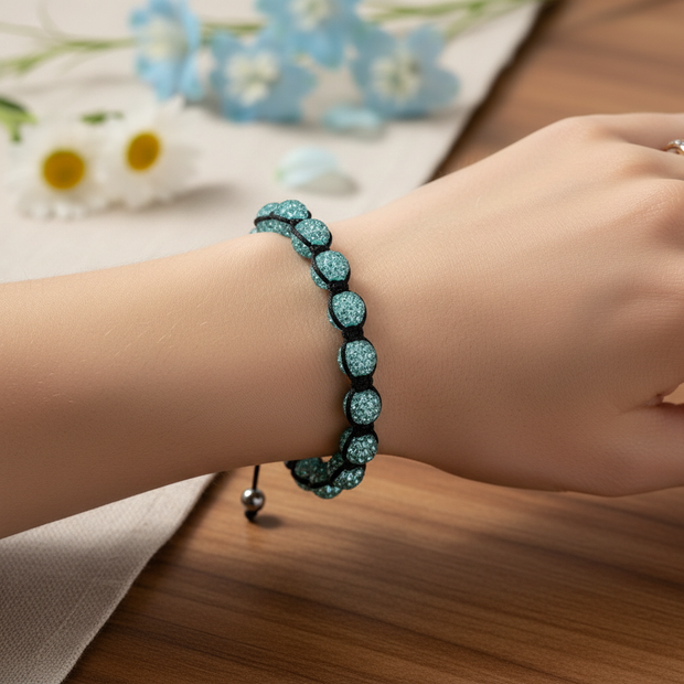 Shambala Bracelet - On Wrist Pale Blue