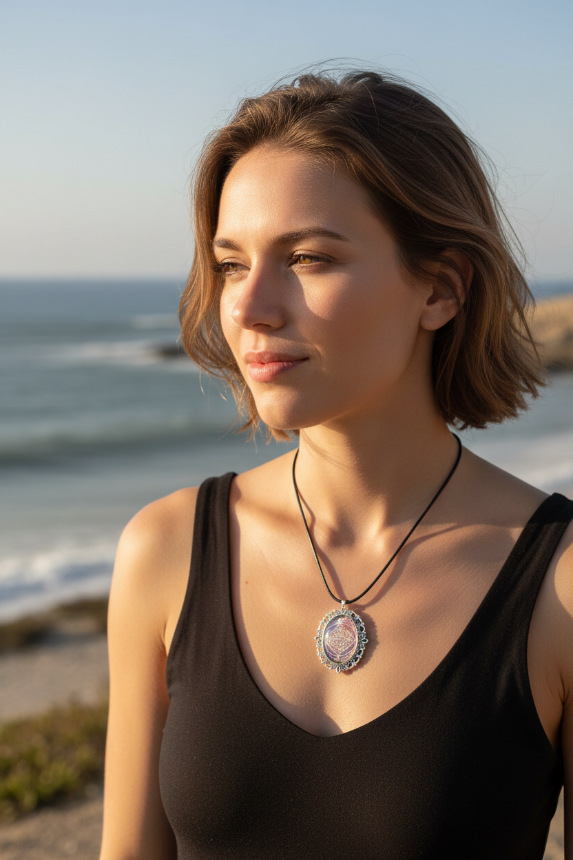 Silver Pendant on Black Cord Necklace