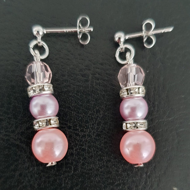 Silver Plated Pink Stud Earrings