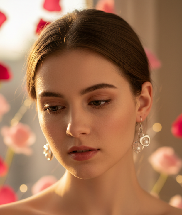 Handmade Silver Plated Heart with Pearls inside, Earrings - Arts Crafts Shack 