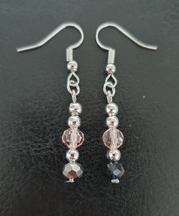 Pink Black Silver Earrings