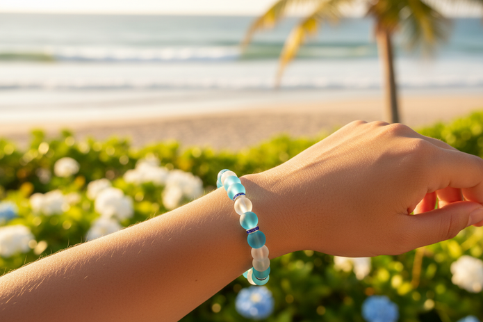 Teal & White Beaded Bracelet lifestyle shot