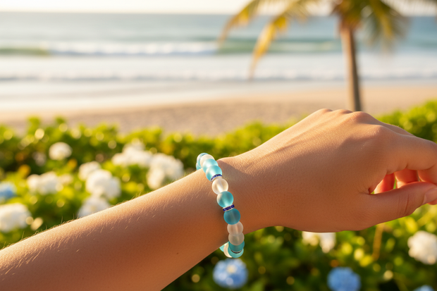 Teal & White Beaded Bracelet lifestyle shot