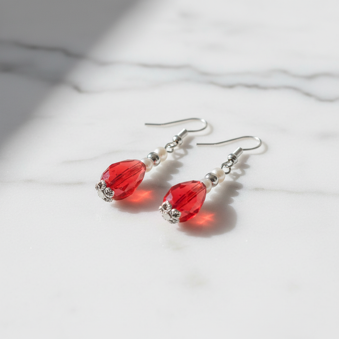 Handmade Classic Teardrop Red Pierced Earrings - Arts Crafts Shack