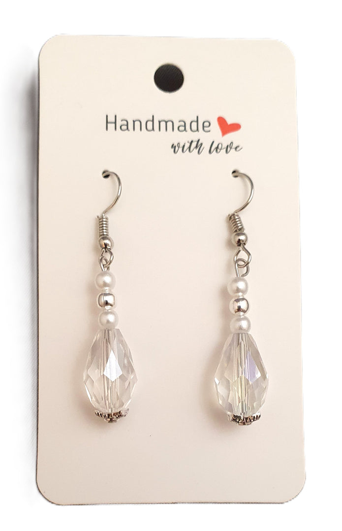 Teardrop Sparkly White Drop Earrings