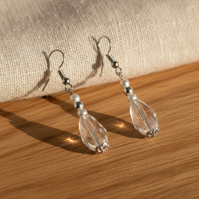 Teardrop Sparkly White Drop Earrings