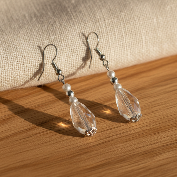 Teardrop Sparkly White Drop Earrings