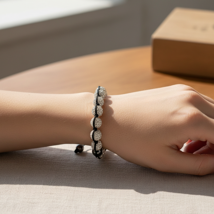 White Shambala Bracelet - On Wrist