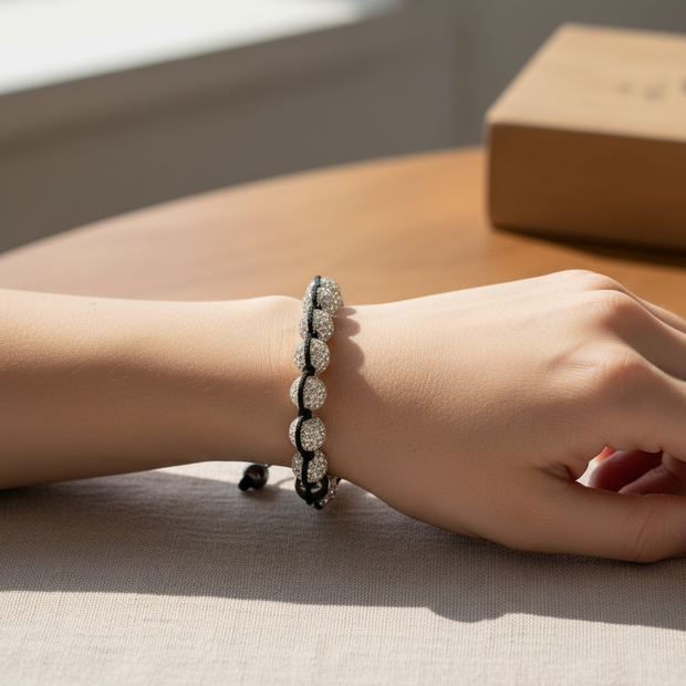 White Shambala Bracelet - On Wrist