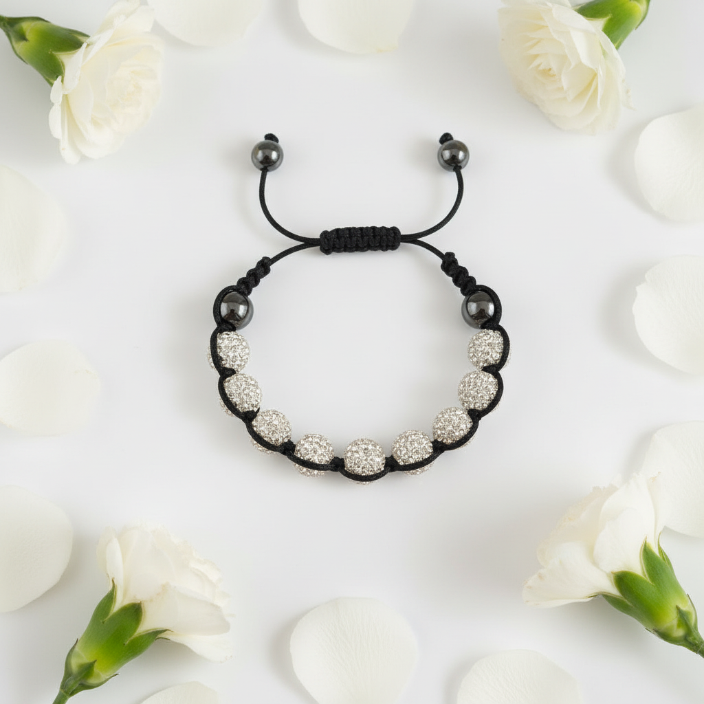 White Shambala Bracelet - With Flowers
